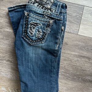 Miss Me Dark Blue Boot Cut Jeans with Intricate Pocket Design